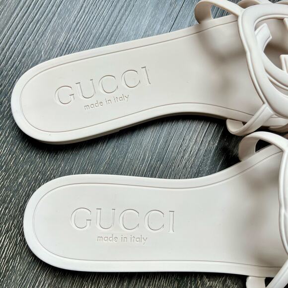 Gucci Interlocking G Slide Sandals Ivory Rubber Made in Italy Women’s SZ 10 - Picture 3 of 7